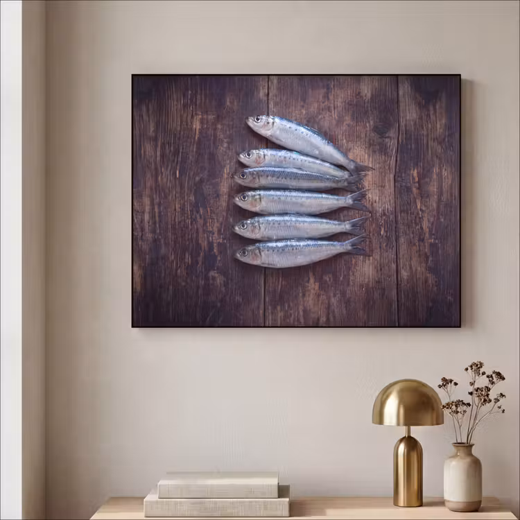 Art Frame - Fish - Wood - Food - Vis - Hout - Eten Textielframe zwart klein