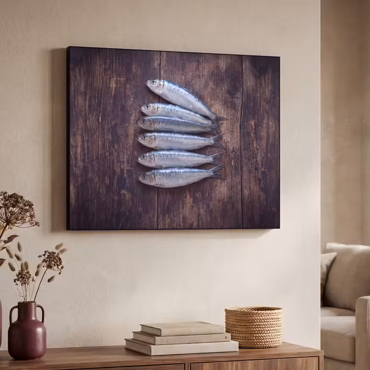 Art Frame - Fish - Wood - Food - Vis - Hout - Eten Textielframe zwart klein