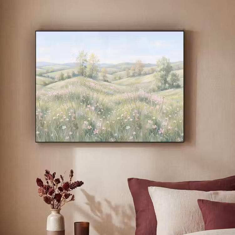 Bloemen veld - Bloemen - Groen Textielframe zwart klein -sfeer1