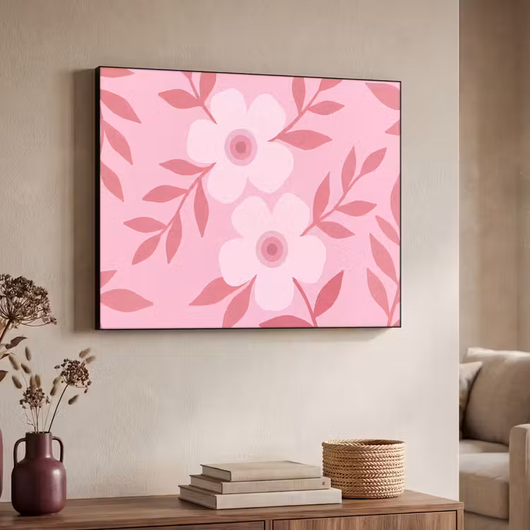 Bloemen - Abstract - Modern - Roze - Natuur Textielframe zwart klein -sfeer3