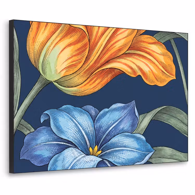 Art Frame - Flowers - Botanical - Pattern - Bloemen - Botanisch - Patroon Textielframe zwart klein