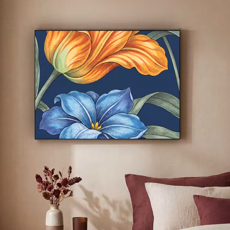 Art Frame - Flowers - Botanical - Pattern - Bloemen - Botanisch - Patroon Textielframe zwart klein