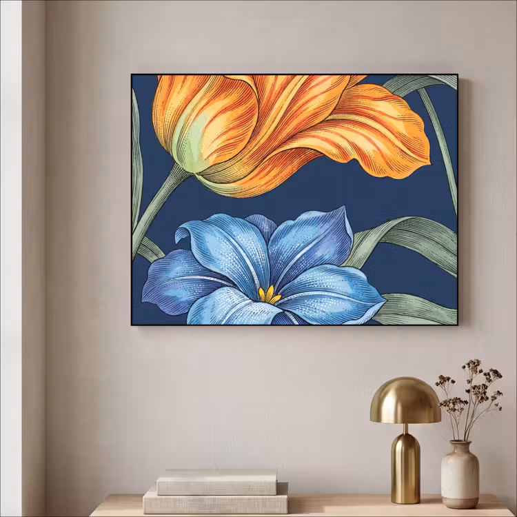 Art Frame - Flowers - Botanical - Pattern - Bloemen - Botanisch - Patroon Textielframe zwart klein
