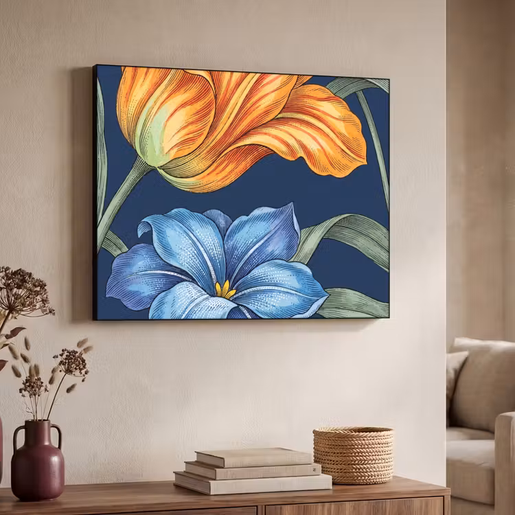 Art Frame - Flowers - Botanical - Pattern - Bloemen - Botanisch - Patroon Textielframe zwart klein