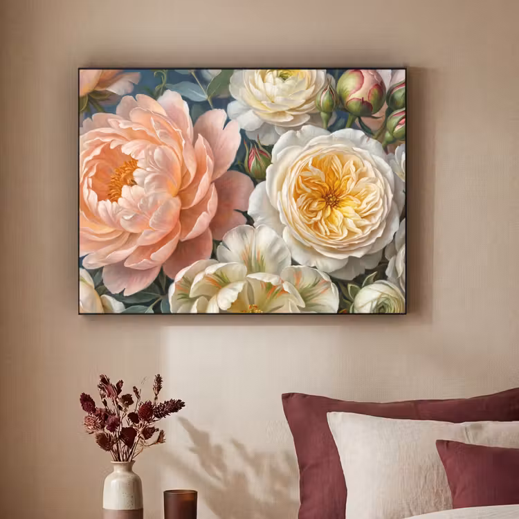 Bloemen - Boeket - Natuur - Klassiek - Kleurrijk Textielframe zwart klein -sfeer1