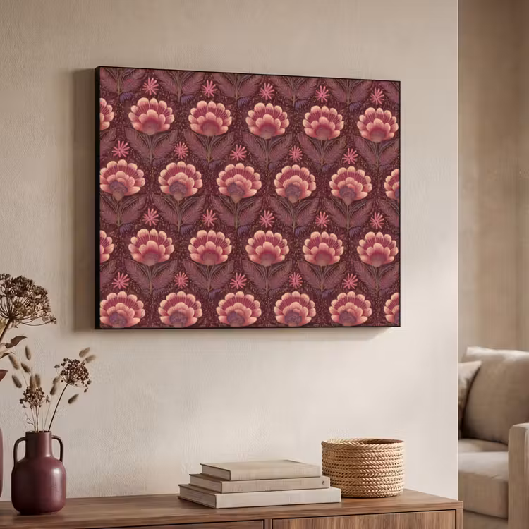Bloemen - Waaier - Paars Textielframe zwart klein 947 -sfeer3