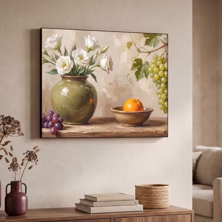 Art Frame - Flowers - Fruit - Still Life - Bloemen - Fruit - Stilleven Textielframe zwart klein