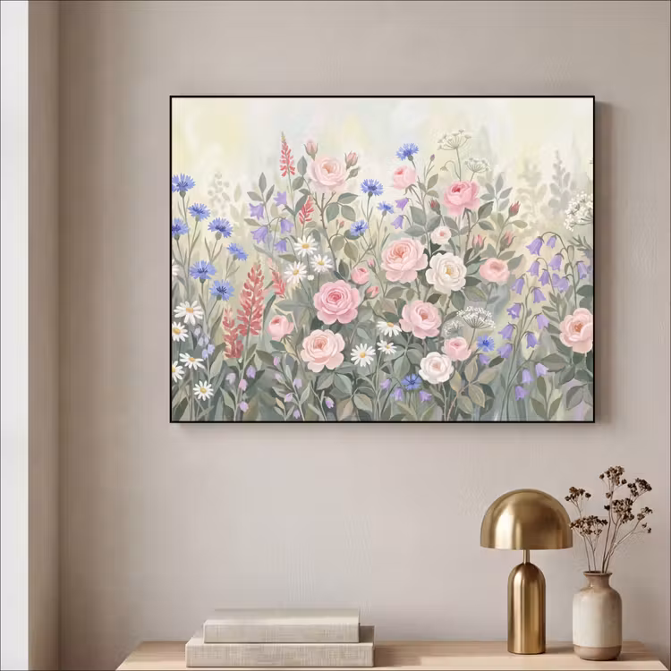 Bloemen - Tuin - Natuur - Kleurrijk Textielframe zwart klein -sfeer2