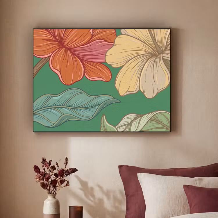 Art Frame - Flowers - Greenery - Illustration - Bloemen - Groen - Illustratie Textielframe zwart klein