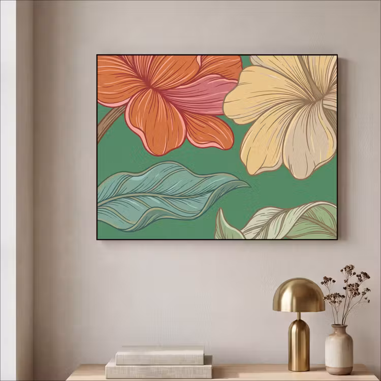 Art Frame - Flowers - Greenery - Illustration - Bloemen - Groen - Illustratie Textielframe zwart klein