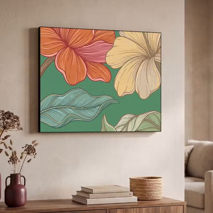 Art Frame - Flowers - Greenery - Illustration - Bloemen - Groen - Illustratie Textielframe zwart klein