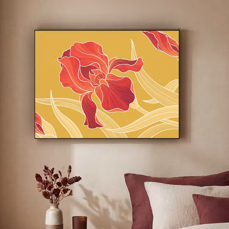Art Frame - Flowers - Illustration - Red - Bloemen - Illustratie - Rood Textielframe zwart klein