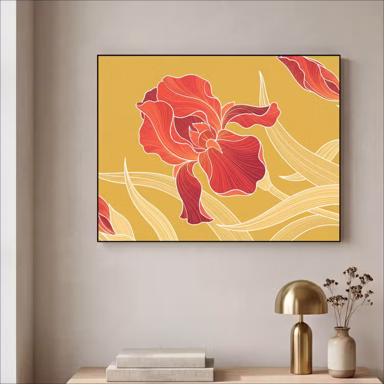 Art Frame - Flowers - Illustration - Red - Bloemen - Illustratie - Rood Textielframe zwart klein