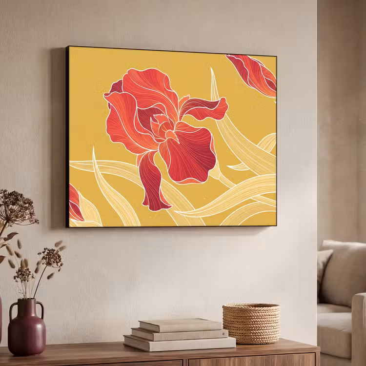 Art Frame - Flowers - Illustration - Red - Bloemen - Illustratie - Rood Textielframe zwart klein