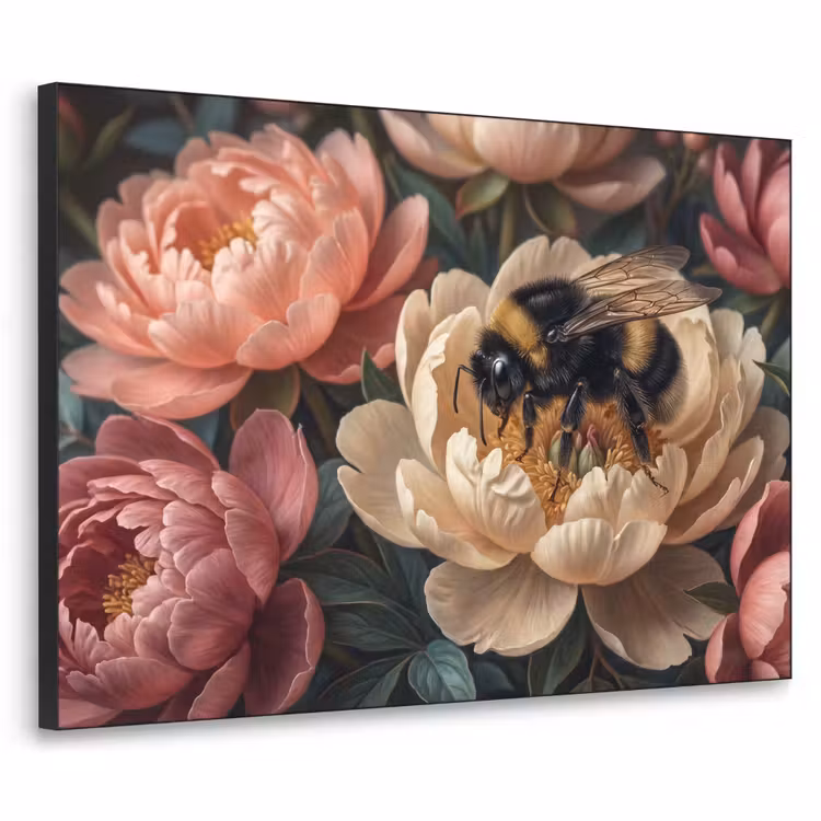 Bloemen - Insect - Natuur - Roze Textielframe zwart klein -3d