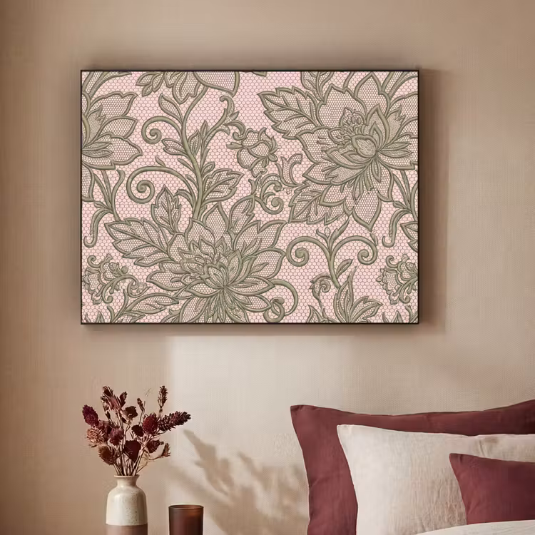 Bloemen - Kant - Patroon - Klassiek - Groen Textielframe zwart klein -sfeer1