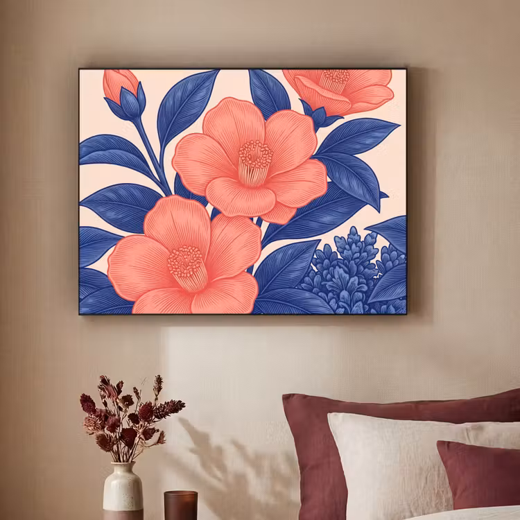 Art Frame - Flowers - Leaves - Botanical - Bloemen - Bladeren - Botanisch Textielframe zwart klein