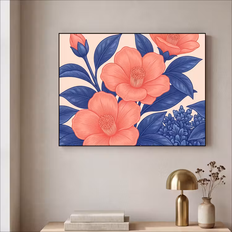 Art Frame - Flowers - Leaves - Botanical - Bloemen - Bladeren - Botanisch Textielframe zwart klein