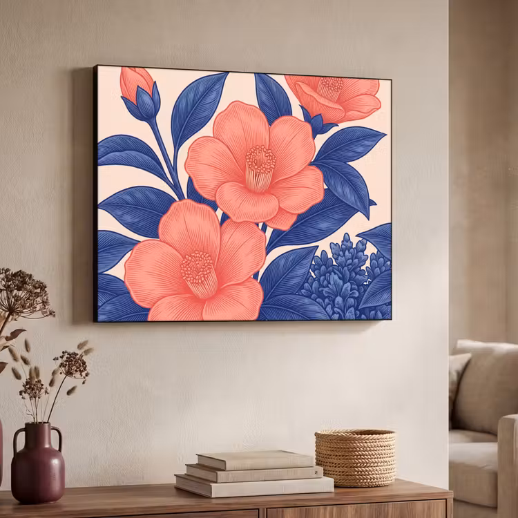 Art Frame - Flowers - Leaves - Botanical - Bloemen - Bladeren - Botanisch Textielframe zwart klein