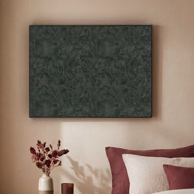 Bloemen - Lijnen - Groen Textielframe zwart klein 947 -sfeer1