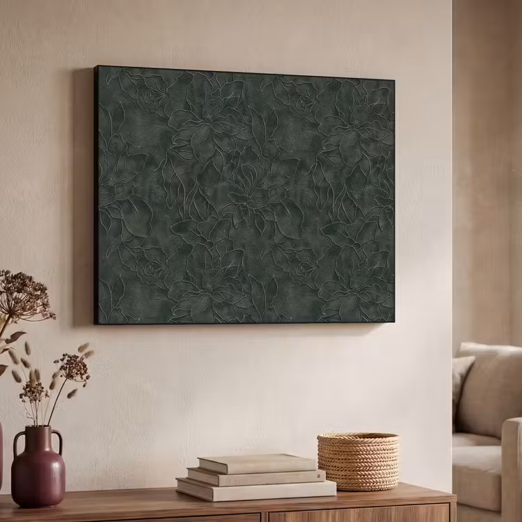 Bloemen - Lijnen - Groen Textielframe zwart klein 947 -sfeer3