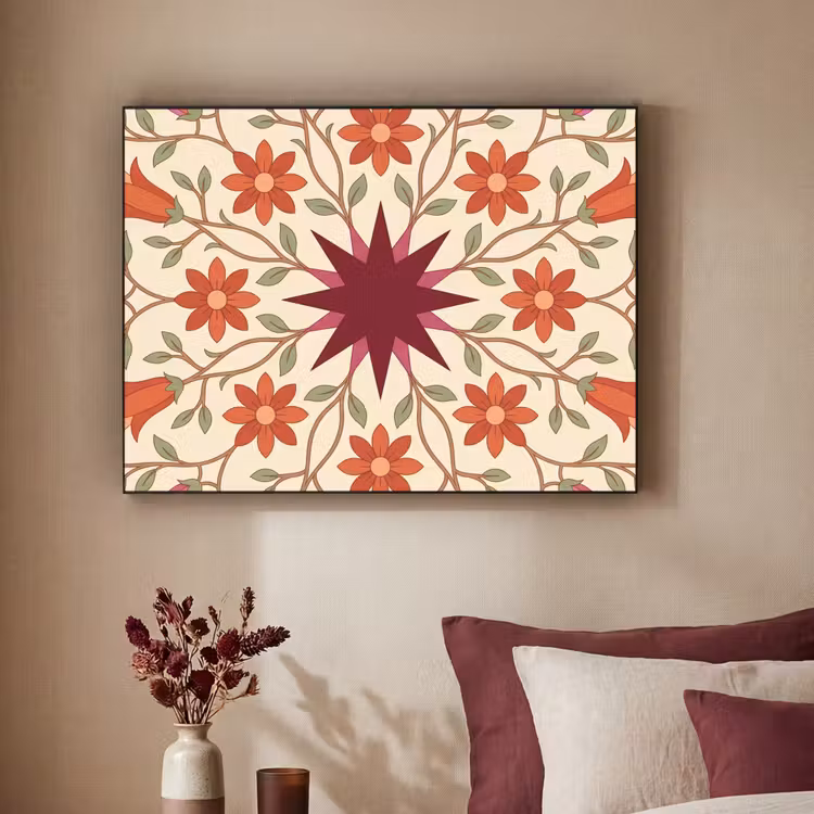 Bloemen - Mandala - Decoratief - Rood Textielframe zwart klein -sfeer1