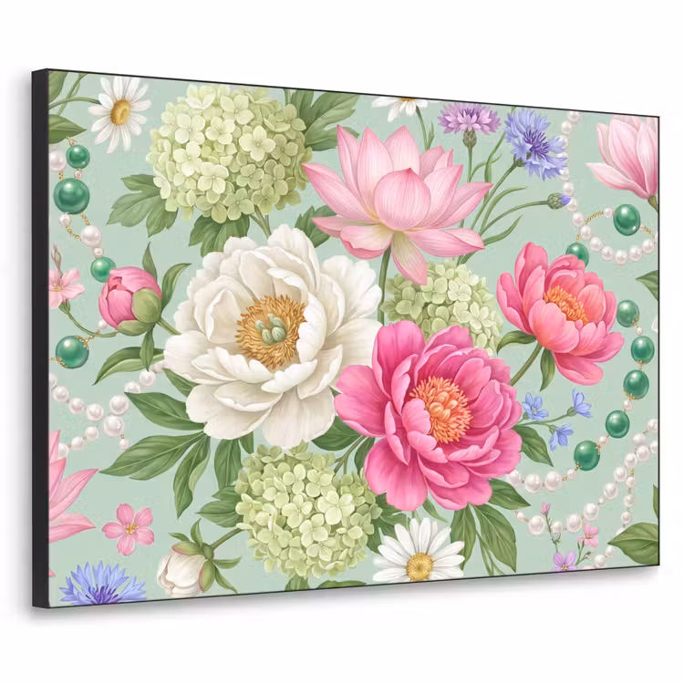 Bloemen - Patroon - Botanisch - Groen Textielframe zwart klein -3d
