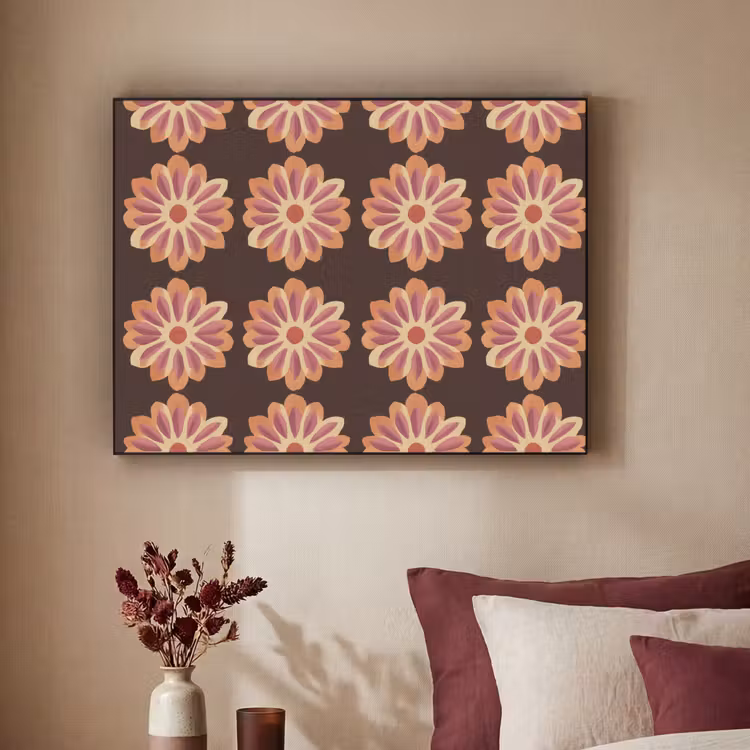 Bloemen - Patroon - Bruin Textielframe zwart klein 947 -sfeer1