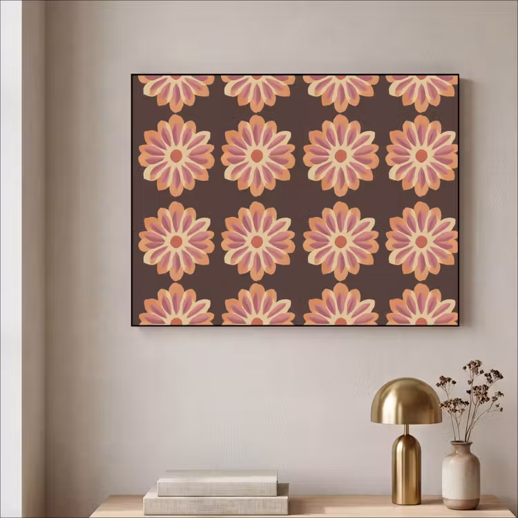 Bloemen - Patroon - Bruin Textielframe zwart klein 947 -sfeer2
