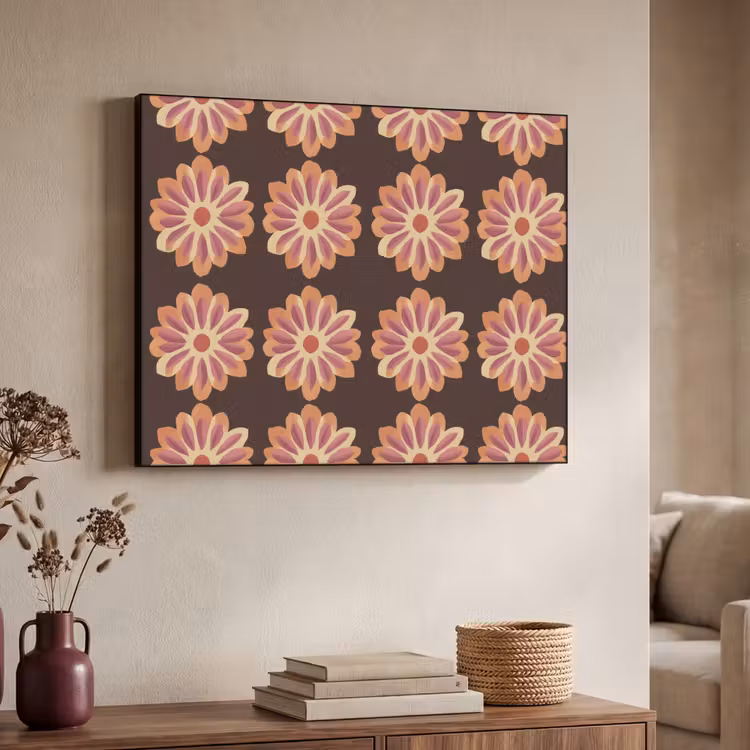 Bloemen - Patroon - Bruin Textielframe zwart klein 947 -sfeer3