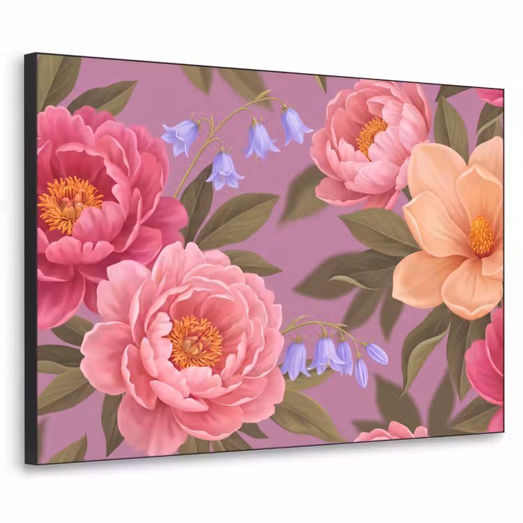 Bloemen - Patroon - Illustratie - Roze Textielframe zwart klein -3d