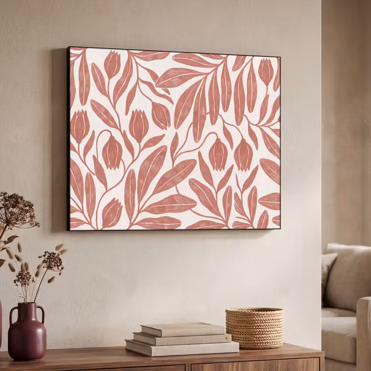 Bloemen - Patroon - Modern - Natuur - Bruin Textielframe zwart klein -sfeer3