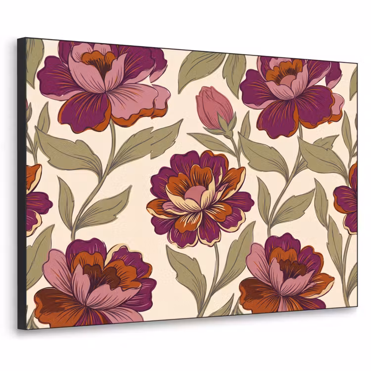 Bloemen - Patroon - Natuur - Modern - Paars Textielframe zwart klein -3d