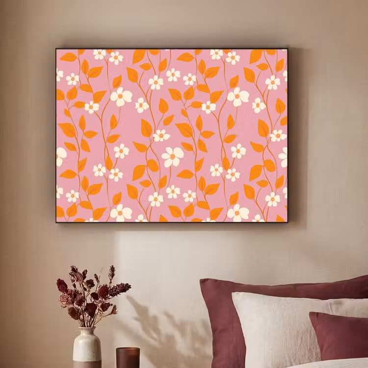 Bloemen - Patroon - Oranje Textielframe zwart klein 947 -sfeer1