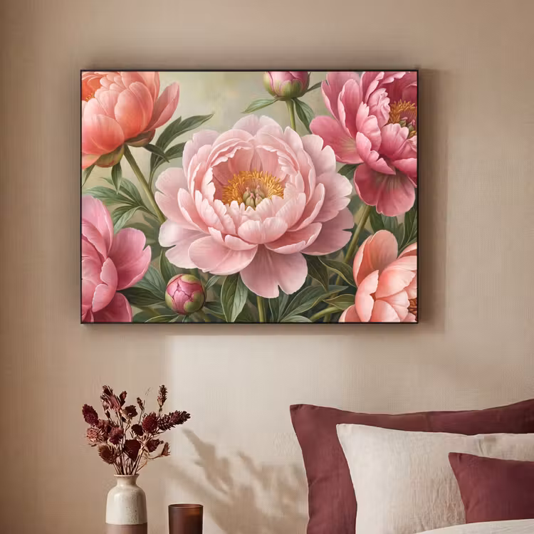 Bloemen - Roze - Klassiek - Gedetailleerd - Natuur Textielframe zwart klein -sfeer1