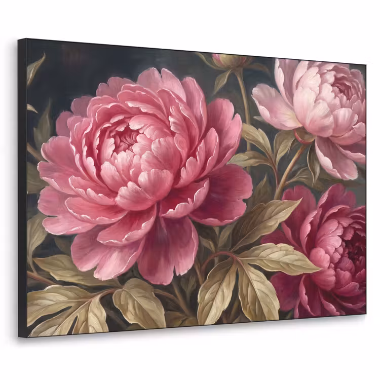 Bloemen - Roze - Klassiek - Natuur Textielframe zwart klein -3d