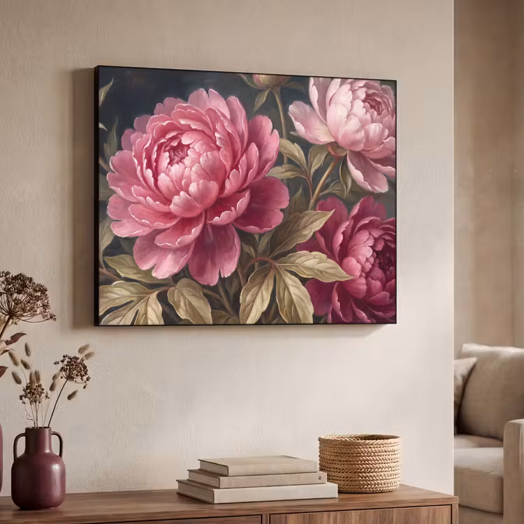 Bloemen - Roze - Klassiek - Natuur Textielframe zwart klein -sfeer3