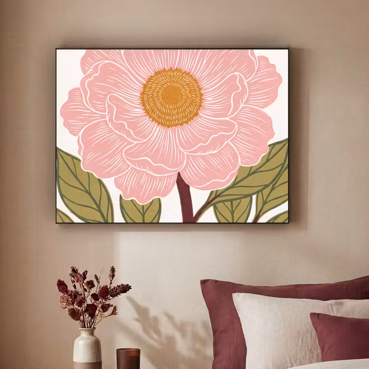 Art Frame - Flowers - Pink - Illustration - Bloemen - Roze - Illustratie Textielframe zwart klein