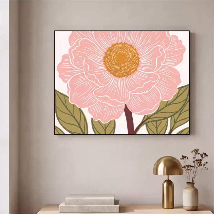 Art Frame - Flowers - Pink - Illustration - Bloemen - Roze - Illustratie Textielframe zwart klein