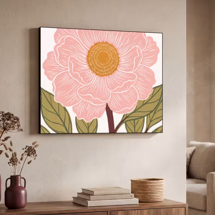 Art Frame - Flowers - Pink - Illustration - Bloemen - Roze - Illustratie Textielframe zwart klein
