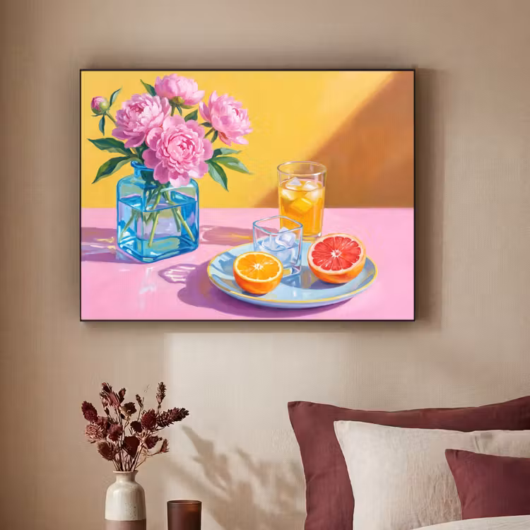 Art Frame - Flowers - Pink - Modern - Bloemen - Roze - Modern Textielframe zwart klein