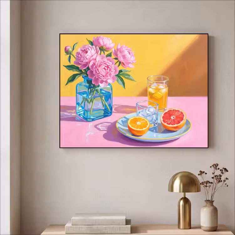Art Frame - Flowers - Pink - Modern - Bloemen - Roze - Modern Textielframe zwart klein
