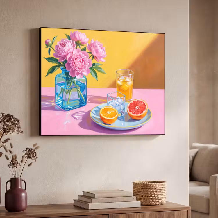 Art Frame - Flowers - Pink - Modern - Bloemen - Roze - Modern Textielframe zwart klein