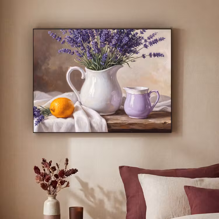 Art Frame - Flowers - Still Life - Purple - Bloemen - Stilleven - Paars Textielframe zwart klein