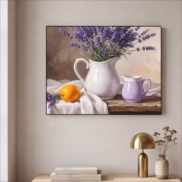 Art Frame - Flowers - Still Life - Purple - Bloemen - Stilleven - Paars Textielframe zwart klein
