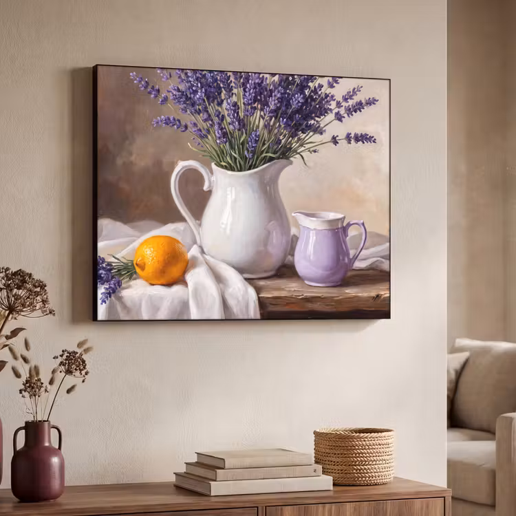 Art Frame - Flowers - Still Life - Purple - Bloemen - Stilleven - Paars Textielframe zwart klein