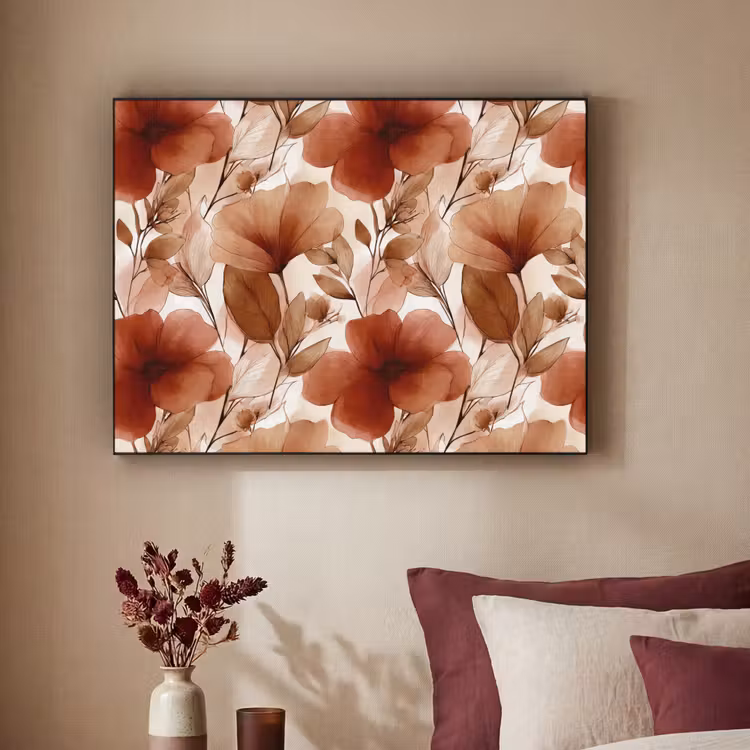 Bloemen - Aquarel - Botanisch - Terracotta Textielframe zwart klein 947 -sfeer1