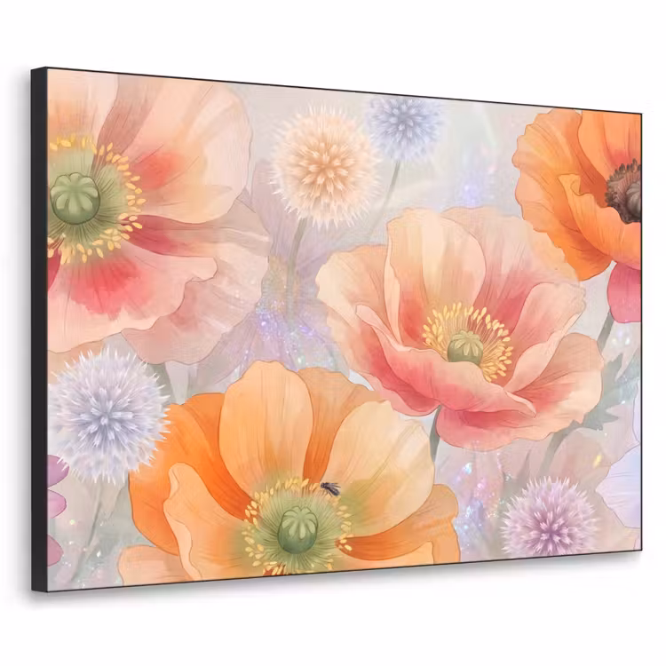 Bloemen - Aquarel - Natuur - Modern - Kleurrijk Textielframe zwart klein -3d