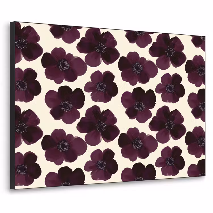 Bloemen - Aquarel - Paars Textielframe zwart klein 947 -3d