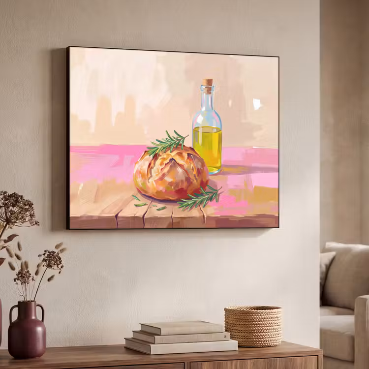 Eten - Brood - Olijfolie - Abstract - Keuken Textielframe zwart klein -sfeer3